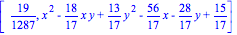 [19/1287, x^2-18/17*x*y+13/17*y^2-56/17*x-28/17*y+15/17]